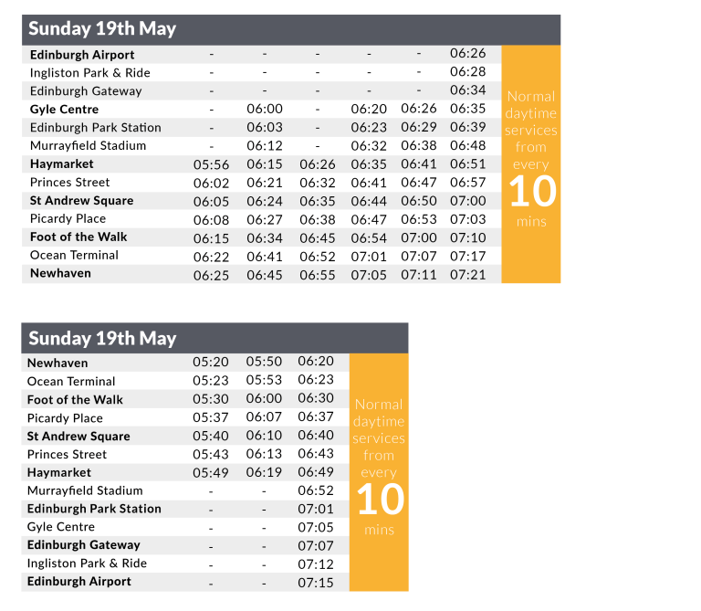 Timetable 19th may