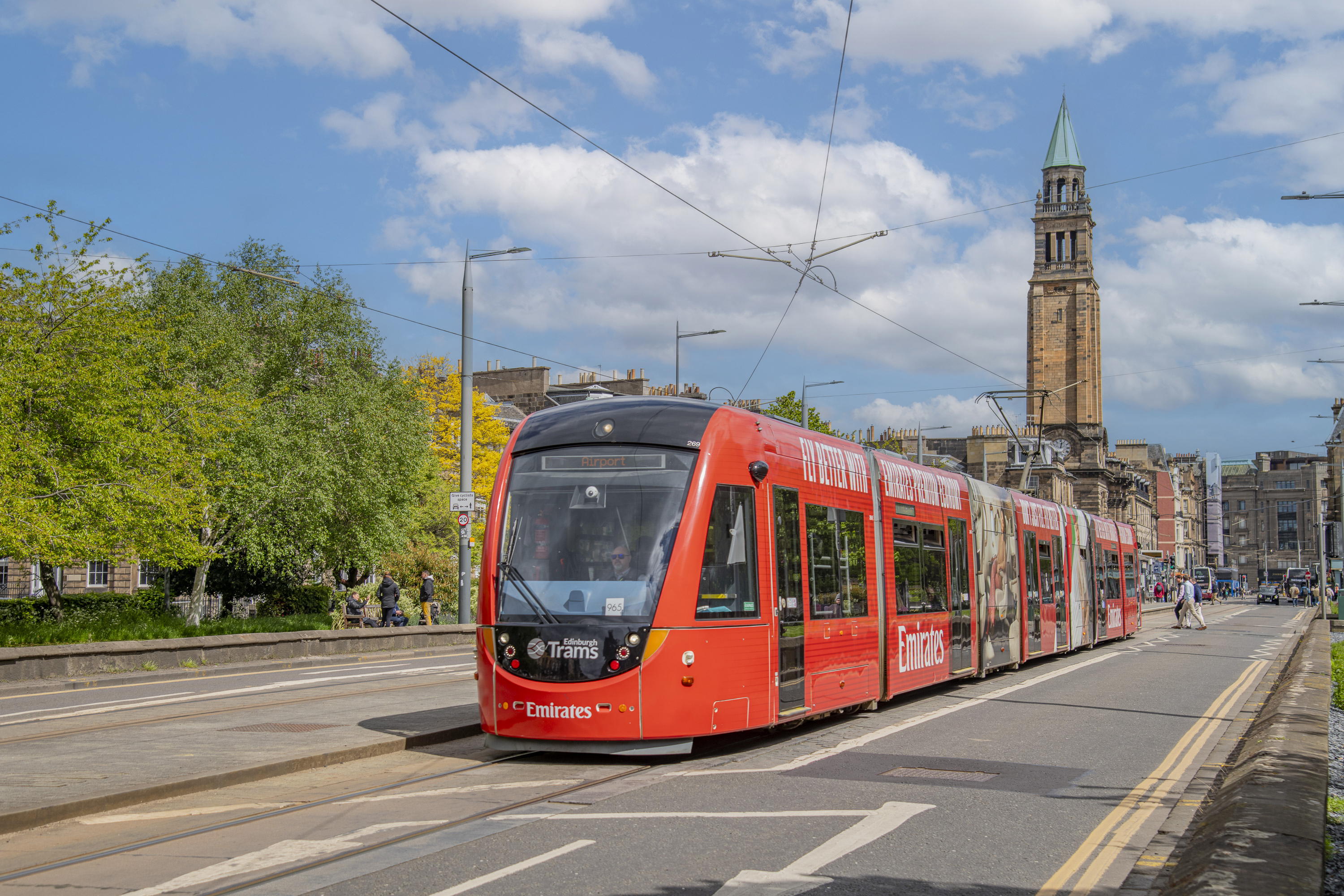 Tram at West End in Edinburgh