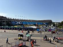 Murrayfield Stadium from the Edinburgh Trams Murrayfield Stadium tram stop on the day of one of the Oasis concerts