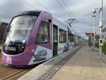 Scottish Women's Rugby tram at Edinburgh Park Central tram stop