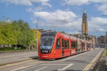 Tram at West End in Edinburgh