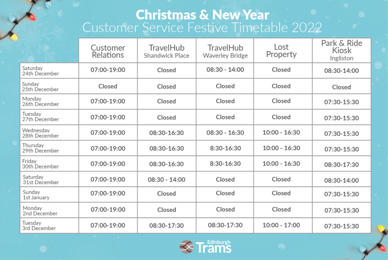 Customer Relations Festive Timetable