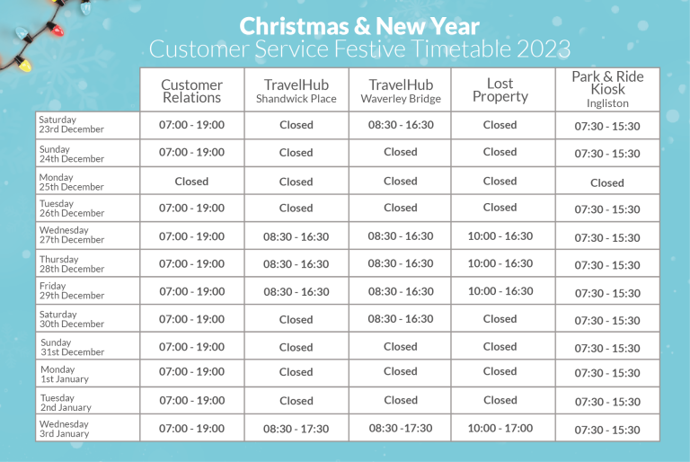 Festive Timetable CX