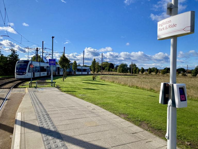 Tram arriving at Ingliston Park & Ride