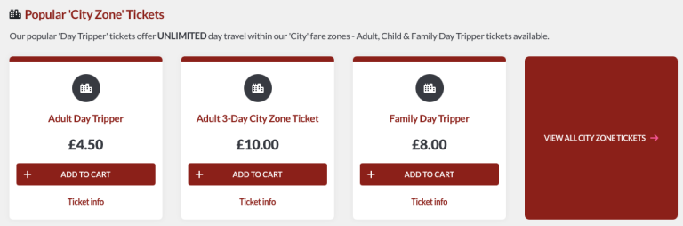 A selection of ticket deals on the Edinburgh Ticket website, including the 'Family Day Tripper' ticket.