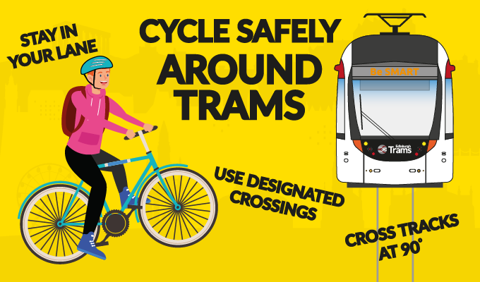 a graphic image of cycling safety around trams