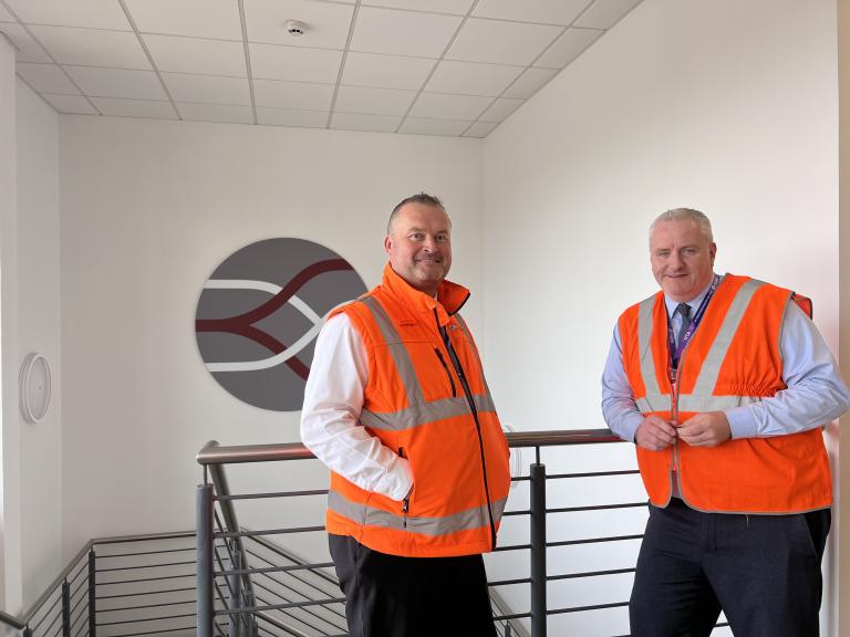 Ally and Jon in the Edinburgh Trams depot