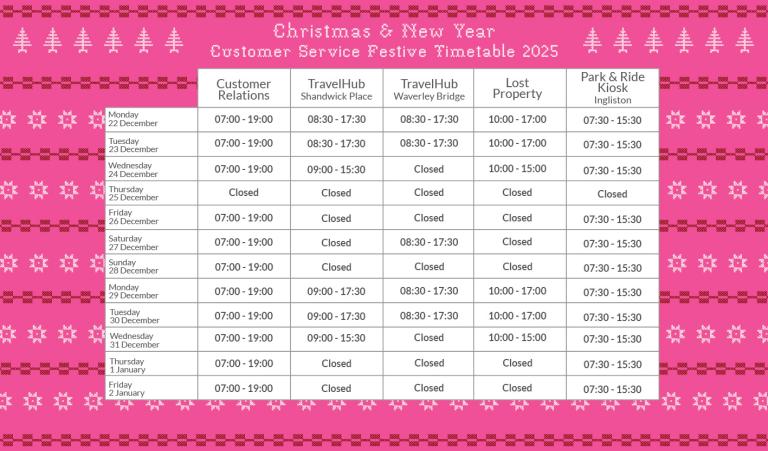 Festive timetable services