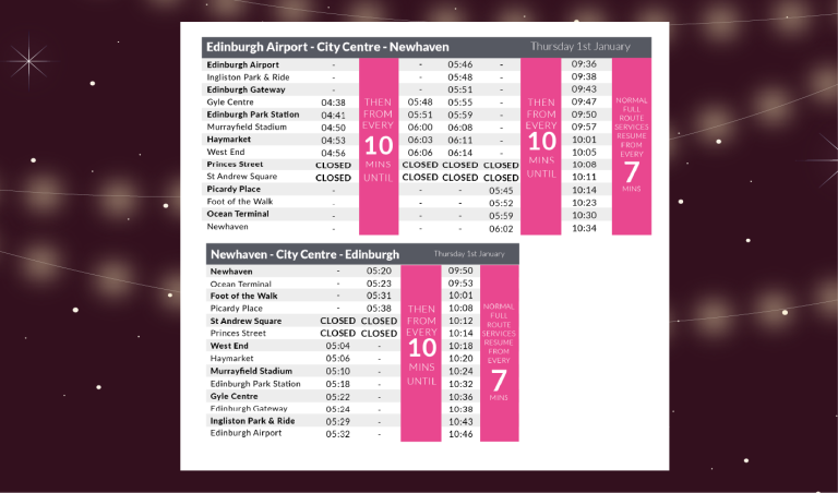 1 Jan timetables