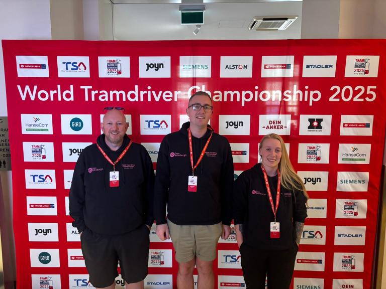 Dougie, Jason, and Kira in Vienna for the World Tram Driver Championships