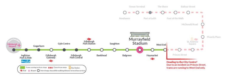 Route map from Edinburgh Airport - West End
