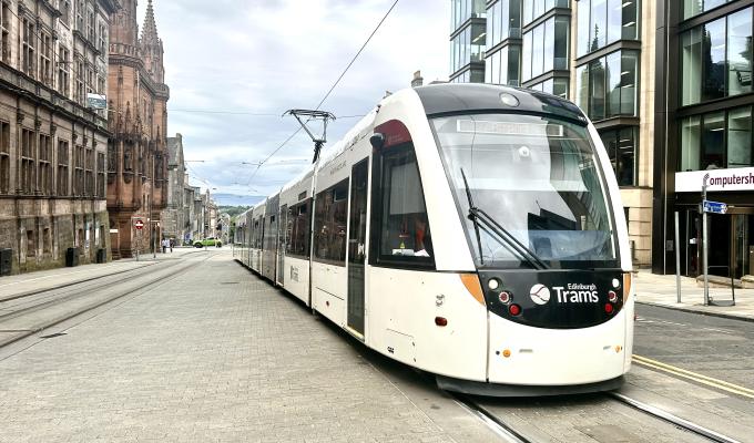 Tram approaching St Andrew Square tram stop