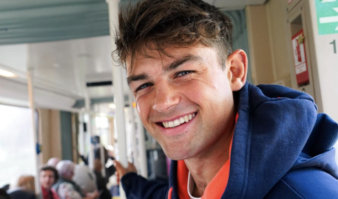 Ross Thompson on an Edinburgh Trams tram