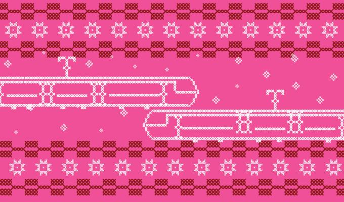 a graphic image of trams, designed to look like a christmas jumper 