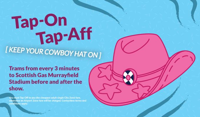 'Tap On Tap Off keep your cowboy hat on' graphic with cowboy hat