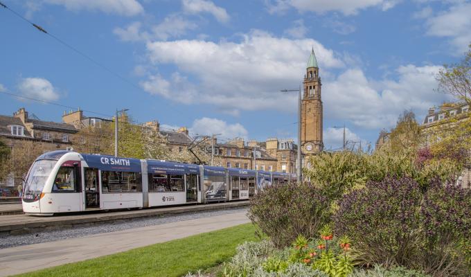 Tram at West End tram stop